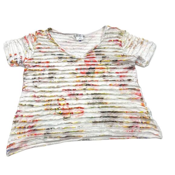 Y2K 2000s Fred David Top Blouse Size XL White VNeck Floral Made in USA Retro - Picture 1 of 5